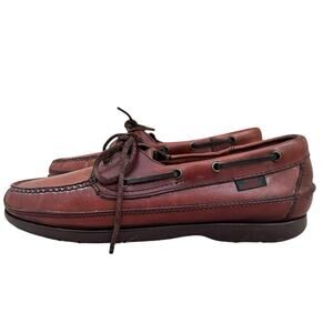 Dockmasters Mens 8W Brown Leather Boat Shoes Hand Sewn Moc Toe Deck Loafers